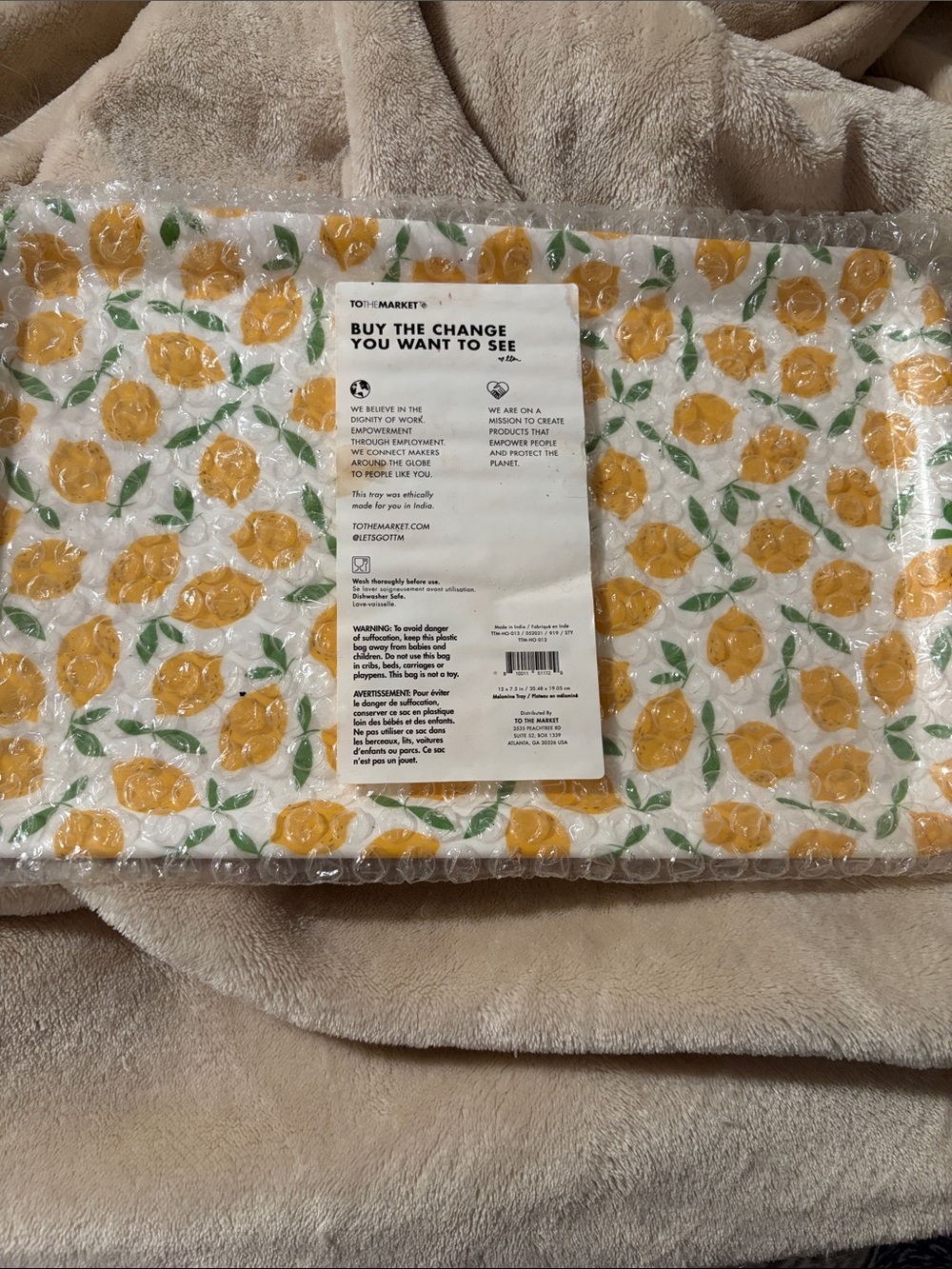 To The Market Lemon Print Tray - Yellow & Green